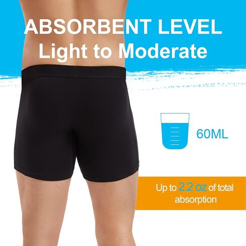 Mens Leakproof Underwear Washable Adult Bladder Protection Incontinence Absorbent Briefs Boxer Shorts Elastic Waistband 60 ML Absorbency (Black XXL) in Saudi Arabia