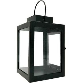 SOLUSTRE Vintage Decor Candle Lantern Metal Candle Holder Rustic Decorative Hanging Pillar Candle Stand Light Glass Terrarium Vase for Indoor Outdoor Christmas Wedding Decor Black Home Decor