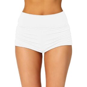 Pink Queen Women's Tummy Control Swim Board Shorts High Waisted Swimsuit Bikini Bottoms Ruched Boy Shorts White L