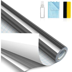 Window Privacy Film One Way with Installation Tools,Daytime Privacy UV Sun Blocking Heat Control, Static Cling Non-Adhesive Window Tint for Home Office,Black-Silver,17.5 Inch X16.4 Feet in Saudi Arabia
