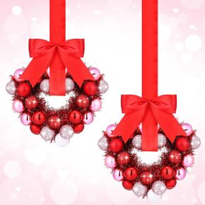 2 Pack 9" Mini Valentines Wreath Decorations for Kitchen Cabinets Small Red Heart Shaped Wreath Front Door Valentine Wreath Bow Heart Door Decor for Kitchen Cabinet Porch Wall Window Chair in Saudi Arabia