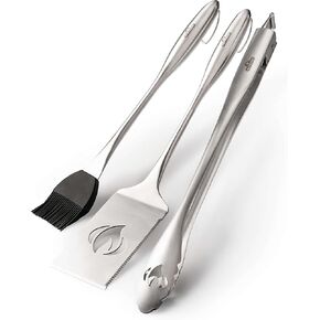 Napoleon Accessory - PRO Stainless Steel 3 Piece Toolset - Premium BBQ Grill Toolset, Cast Stainless Steel, Includes Tongs, Multifunctional Spatula, Basting Brush