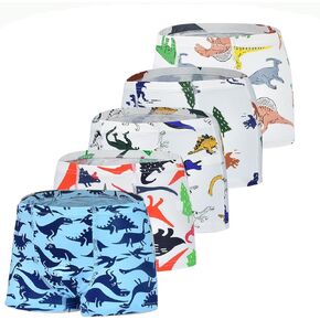 Tphon Boys Boxer Briefs, Toddler Kids Soft Cotton Underwear 5 Pairs Little Big Boy Dinosaur Shark Shorts Set