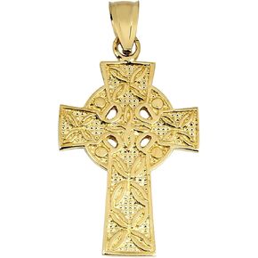Solid 10k Yellow Gold Irish Celtic Cross Trinity Pendant