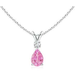 Angara Natural Pink Sapphire Teardrop Pendant with Diamond in 14K Solid Gold/Platinum | Birthday, Engagement, Anniversary, Wedding Jewelry Gift for Women