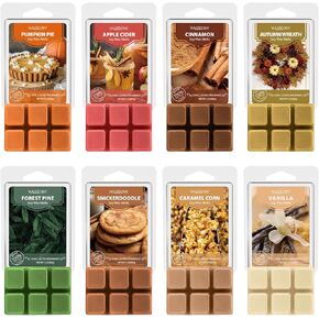 Autumn Scented Wax Melts, Fall Wax Cubes Gift Set, Soy Wax Tarts for Warmer - Pumpkin Pie, Apple Cider, Cinnamon, Autumn Wreath, Forest Pine, Snickerdoodle, Caramel Corn, Vanilla, 8 Pack in Kuwait