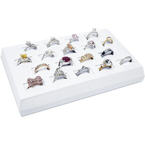 MOOCA 18 Slots Ring Tray Display, Slotted Ring Showcase Display Jewelry Organizer Stand, Jewelry Ring Holder for Showcase, Premium White Leatherette