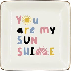 WODMIS You Are My Sunshine Ceramic Jewelry Tray Dish, Inspirational Sunshine Jewelry Plate Ring Trinket Dish, Motivational Gifts for Women Daughter Sister Wife Girlfriend, Best Friendship Gifts 432