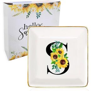 Sunflower Initial Jewelry Tray,Sunflower Gifts for Women,Letter M Ring Holder Trinket Dish for Rings Earrings Necklace,Monogrammed Gifts for Women,Mom,Wife,Bridesmaids,Birthday,Christmas