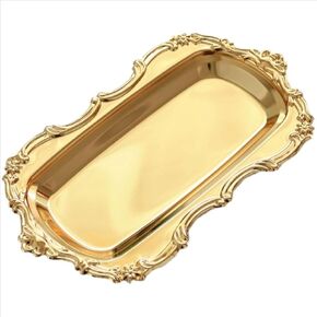 Gold Decorative Tray,Vintage Trinket Dish Jewelry Tray,Cake Dish Plate Tea Fruit Storage Trays Cosmetics Jewelry Key Organizer,Perfume Organizer Tray for Wedding