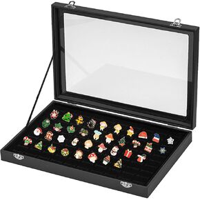 Pin Display Case Pin Collection Holder Jewelry Display Case with Transparent Lid Jewelry Box Organizer for Pins, Ring, Earring Black Jewelry Tray Organizer