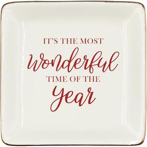 WODMIS It's the Most Wonderful Time of the Year Ceramic Jewelry Tray Dish, Merry Christmas Holiday Red Jewelry Plate Ring Trinket Dish, Happy New Year Gifts for Women Her Girls Lady Wife 468