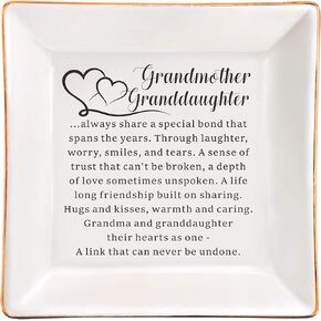 SUNBMO Grandmother Granddaughter Ceramic Jewelry Dish, Birthday Christmas Gift for Granddaughter from Grandmother, Gift Ideas for Grandma