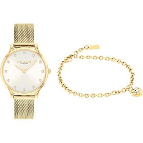 Coach Chelsea Women's Watch and Jewelry Gift Set - Adjustable Watch with a Heart Charm Bracelet - 2H Stainless Steel Mesh Watch - Water Resistant 3 ATM/30 Meters -Premium Fashion Gift for Her - 32mm