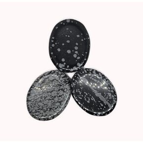 Pachamama Essentials Snowflake Obsidian Worry Stone Oval Pocket Palm Stone Tumbled Polished Thumb Stones for Anxiety Stress Relief Meditation Crystal Therapy (Snowflake)