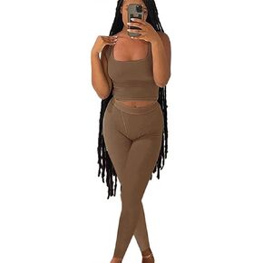 Casual Workout Sets 2 Piece Outfits for Women Ribbed Crop Tank Top High Waist Leggings Active Lounge Wear …