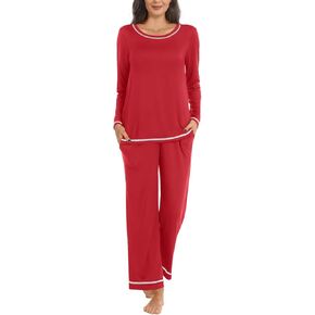 Netsmile 2024 Women's Pajama Set Long Sleeve Lounge Two Piece Cute Tops and Pants Loose Fit Soft Sleepwear