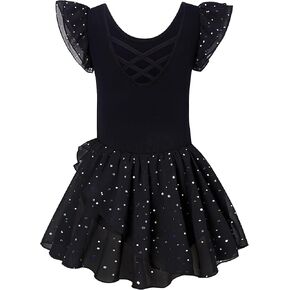 Girls Ballet Leotards Dress Ruffle Sleeve Sparkle Dance Leotards Ballerina Outfit Dress for Kids 3-9T