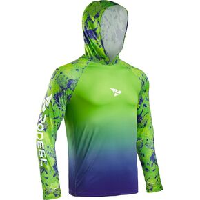 Rodeel Men's UPF 50+ Performance Fishing Hoodie Long Sleeve Sun Protection Athletic Quick-Dry Breathable T-Shirt