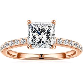 SMILEST 1.5 CT Moissanite Engagement Rings for Women, D Color VVS1 Clarity Princess Lab Created Moissanite Side Stone Wedding Rings 18K White Yellow Rose Gold Vermeil 4 Claw Moissanite Promise Rings