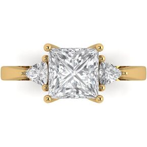 Clara Pucci 2.40 ct Princess cut 3 stone Solitaire W/Accent Genuine Moissanite Wedding Promise Anniversary Bridal Ring 18K Yellow Gold