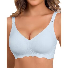 Womens Seamless Wireless Bras Womens Bras No Underwire Full Support V Neck Bralette Everyday T-Shirt Bra Grey