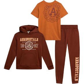 AEROPOSTALE Boys Active Pants Set - 3 Piece Fleece Hoodie, Cotton T-Shirt, Jogger Sweatpants - Boys Activewear Jogset (4-12)