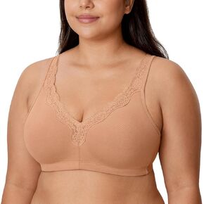 DELIMIRA Women's Wireless Plus Size Full Coverage Lace Bra Cotton Unlined Comfortable