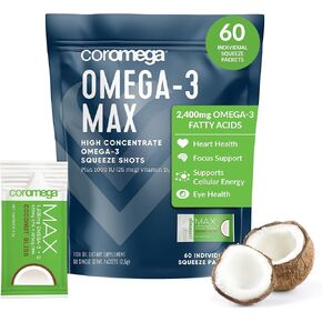 Coromega MAX Gold 3000mg Omega-3 Fish Oil + Vitamin D (30 Squeeze Packets, Orange Flavor) Wild-Caught, No Fishy Taste - 3X Better Absorption Than Softgels, Supports Brain & Heart Health in Kuwait