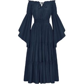 Scarlet Darkness Renaissance Costume Women Off Shoulder Bell Sleeve Tiered Maxi Dress