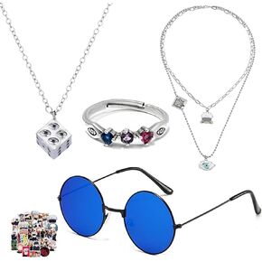 JinYu Goj. Sat. Cosplay Glasses and Necklace Anime Cosplay Finger Ring Cosplay Prop Accessory 10pcs Stickers for Anime Fans to Collect