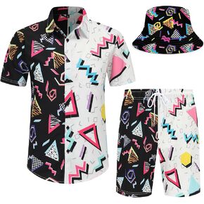 Mens Hawaiian Shirts and Shorts Set Funny Hawaiian Shirts for Men Beach Outfits Sets with Bucket Hats