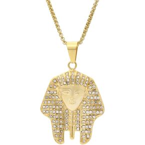 Hip Hop 18K Gold Iced Out Jewelry Stainless Steel Egyptian Pharaoh Pendant Necklace