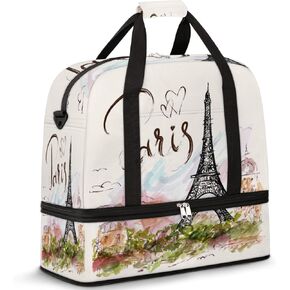 Eiffel Tower Paris Travel Duffle Bag, Sports Gym Bag With Shoes Compartment Weekender Bag Overnight Bag For Women Men