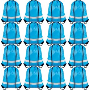 16 Pack Drawstring Backpack Bulk,Drawstring Bags with Reflective Strip,Draw String Bag for Sport,Cinch Sack Backpack for Men Women Gym Yoga