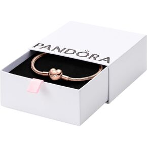 PANDORA Heart Clasp Snake Chain Bracelet - Compatible with PANDORA Moments Charms - 14k Rose Gold-Plated - Gift for Her - Jewelry for Women with Gift Box - Size 7.5"