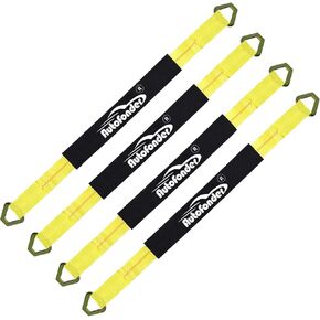 4 Pack 2" Heavy Duty Car Ratchet Tie Down Kit with Snap Hooks-Break Strength 10,000lbs-Working Load 3,333lbs-Includes 36" Axle Straps with D-Ring(Yellow)