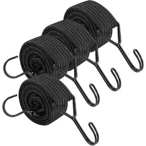 Adjustable Flat Bungee Cord with Hook, Heavy Duty Thickened & Widened Elastic Strap, 240lbs Strength - Adjust from 24 to 40 Inch, Ideal for Outdoor, Camping, Luggage, Tarp, Truck, Black 4-Pack