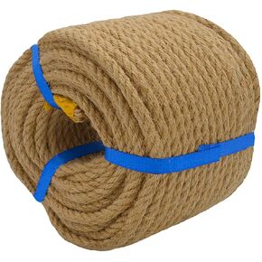 Natural Jute Rope Hemp Rope (3/8 in x 100 ft) Strong Jute Twine for Crafts Cat Scratch Post Hammock Decorating