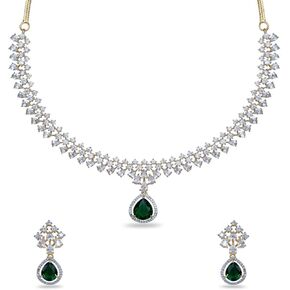 TARINIKA Gold Plated Rosemary CZ Green and White Necklace Set - Indian Jewelry Sets for Women | Perfect for Casual Occasions | Bollywood Costume Necklace | 1 Year Warranty*