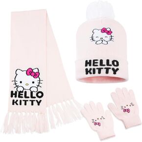 Hello Kitty Girls Winter Accessories Set, Hat Scarf and Gloves - Gifts for Girls