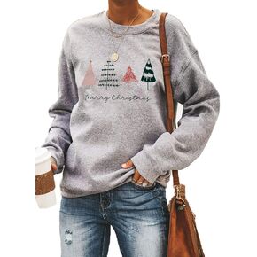 Merry Christmas Sweatshirt Women Christmas Trees Shirt Merry and Bright Sweatshirts Xmas Holiday Party Pullover Blouse
