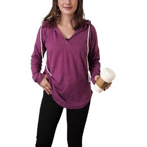 V Neck Long Sleeve Hoodie Top Shirt for Women Casual Lightweight Fashion Solid Pullover Loose Sweatshirt Hoodies