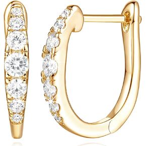 14K Gold Earrings for Women Trendy, Stylish Gold Diamond Earrings for Women, Unique U-shaped Gold Huggie Hoop Earrings, Elegant Small Gold Hoop Earrings, Gold Earrings, 16MM, Lightweight CZ