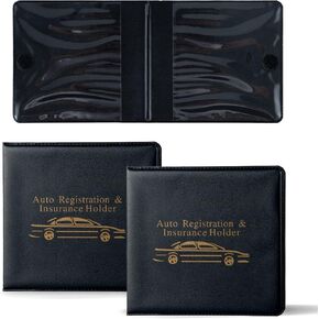 GaRhomxy Car Insurance and Registration Holder, ID Insurance Card and Registration Holder, Car Interior Accessories, Case Wallet for Auto Document Organizers (Black) - 2 Pack