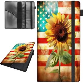 Car Registration and Insurance Holder,Leather Vehicle Glove Box Organizer Wallet for Document,Perfect for any Car,Truck,Motorcycle,Driver License,Trailer or Boat,Men & Women,Butterfly and Sunflower
