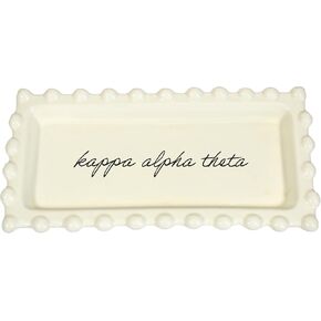 Sorority Shop Kappa Alpha Theta Jewelry Dish - Rectangular Gloss Finish Ceramic tray with Sorority Name in Cursive Script, Multi-Function Ceramic Ring Dish, Ideal for Jewelry and Keys