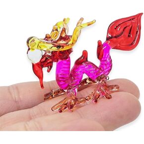 Tiny 5" Green Red Lift Forefoot Chinese Asian Dragon Figurine - Miniature Hand Blown Glass Dragons Mythical Creature Animals Crystal Decorative Collectible Figures Décor Gifts