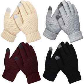 Bememo 4 Pairs Winter Gloves Touch Screen Texting Gloves Warm Fleece Lined Cold Weather Gloves for Women Girls (Warm Color, Solid)
