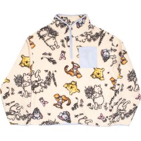 Disney Stitch, Mickey, Winnie the Pooh Women's Fleece Pullover Quarter-Zip Jacket - Long Sleeve Sweatshirt with Pockets